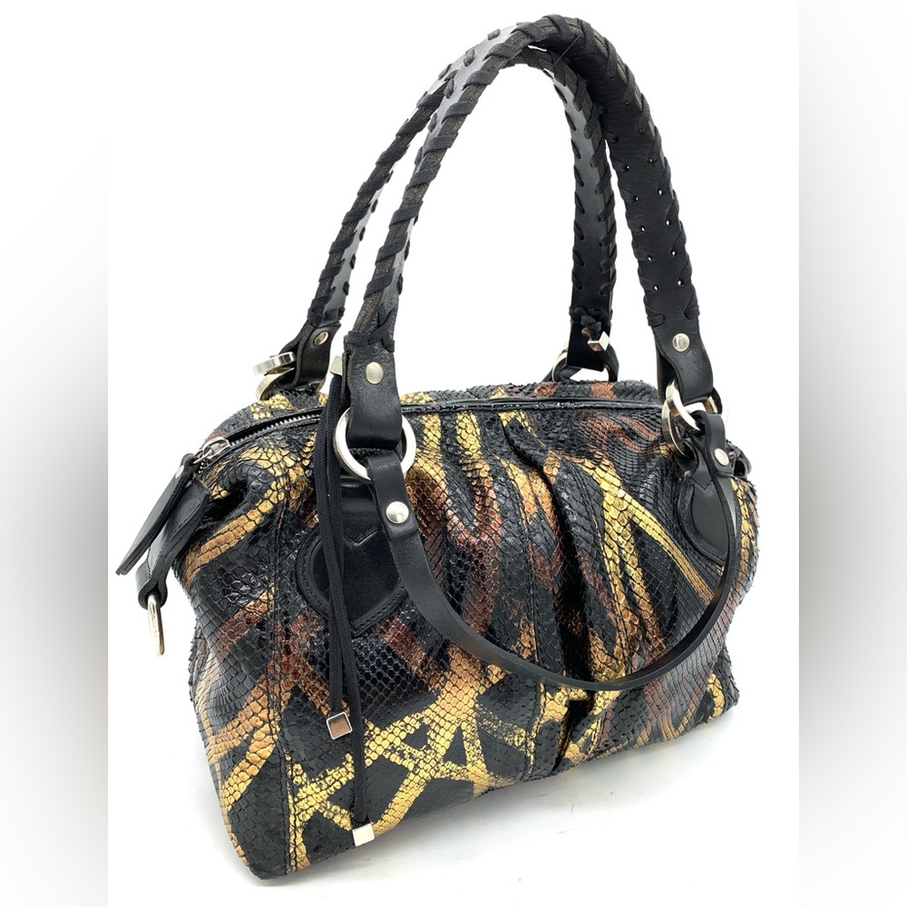 Pauric Sweeney Shiny Black Leather Python Hand Bag